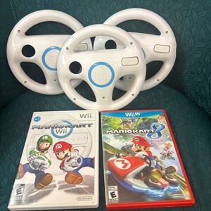 Nintendo White Wii Racing Wheel Set for Video Games